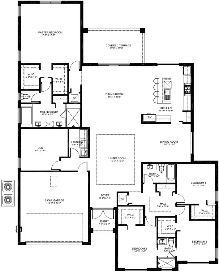 A floor plan of a house with many rooms.
