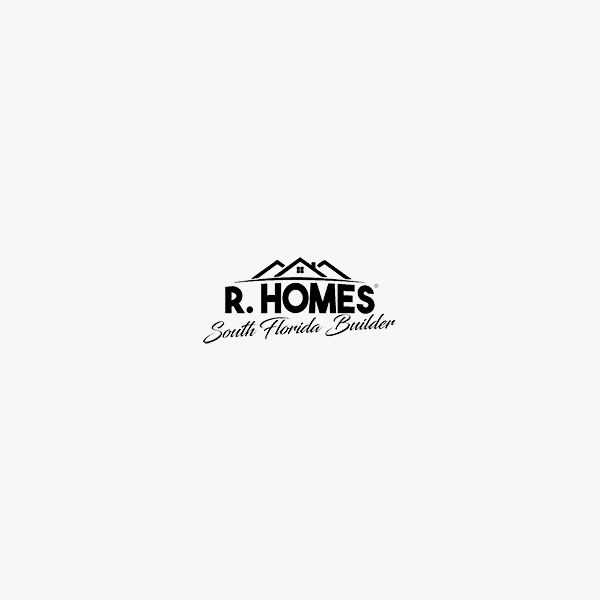 A black and white logo of r homes.